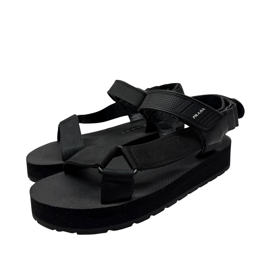 Prada Nomad Black Fabric Platform Sandals Womens 39 Sporty Strappy Chunky Sole